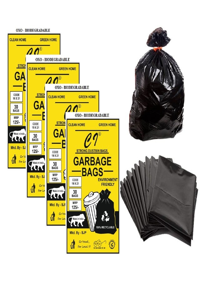 Ci C I Garbage Bags 19 X 21 Inches (Medium) 120 Bags (4 Packets) Dustbin Bag/Trash Bag - Black Color - Image 1
